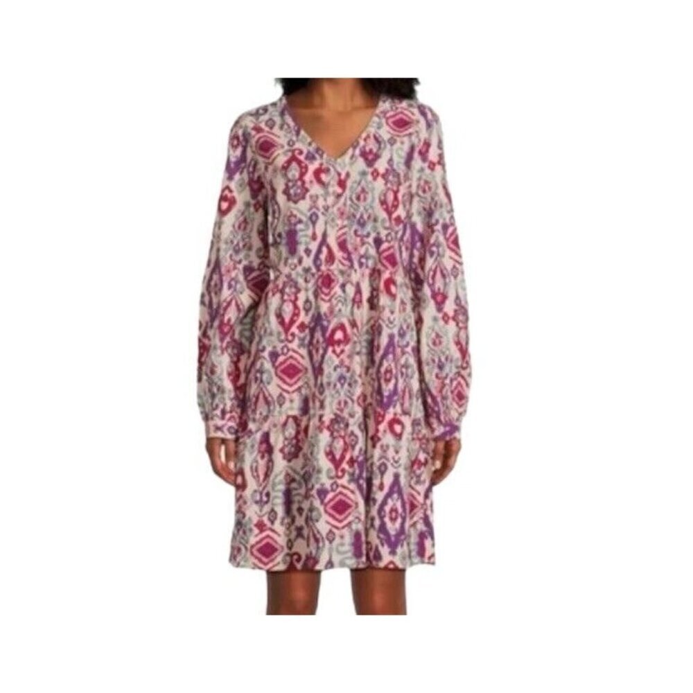 Beach Lunch Lounge Maddie Multi Color Geometrical Print Babydoll Dress Medium